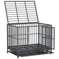 43" Heavy Duty Dog Crate Metal Cage Kennel with Lockable Wheels, Double Door and Removable Tray, Gray
