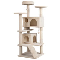 52" Tall Cat Tree Tower With Perches & Condos, Multi-Cat Playground With Scratching Posts (Beige)