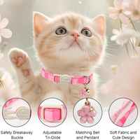2 Pack Pink Cat Collars Spring Summer Breakaway Cat Collar With Bell, Bow And Flower Pendant, Adjustable Kitten Collars 