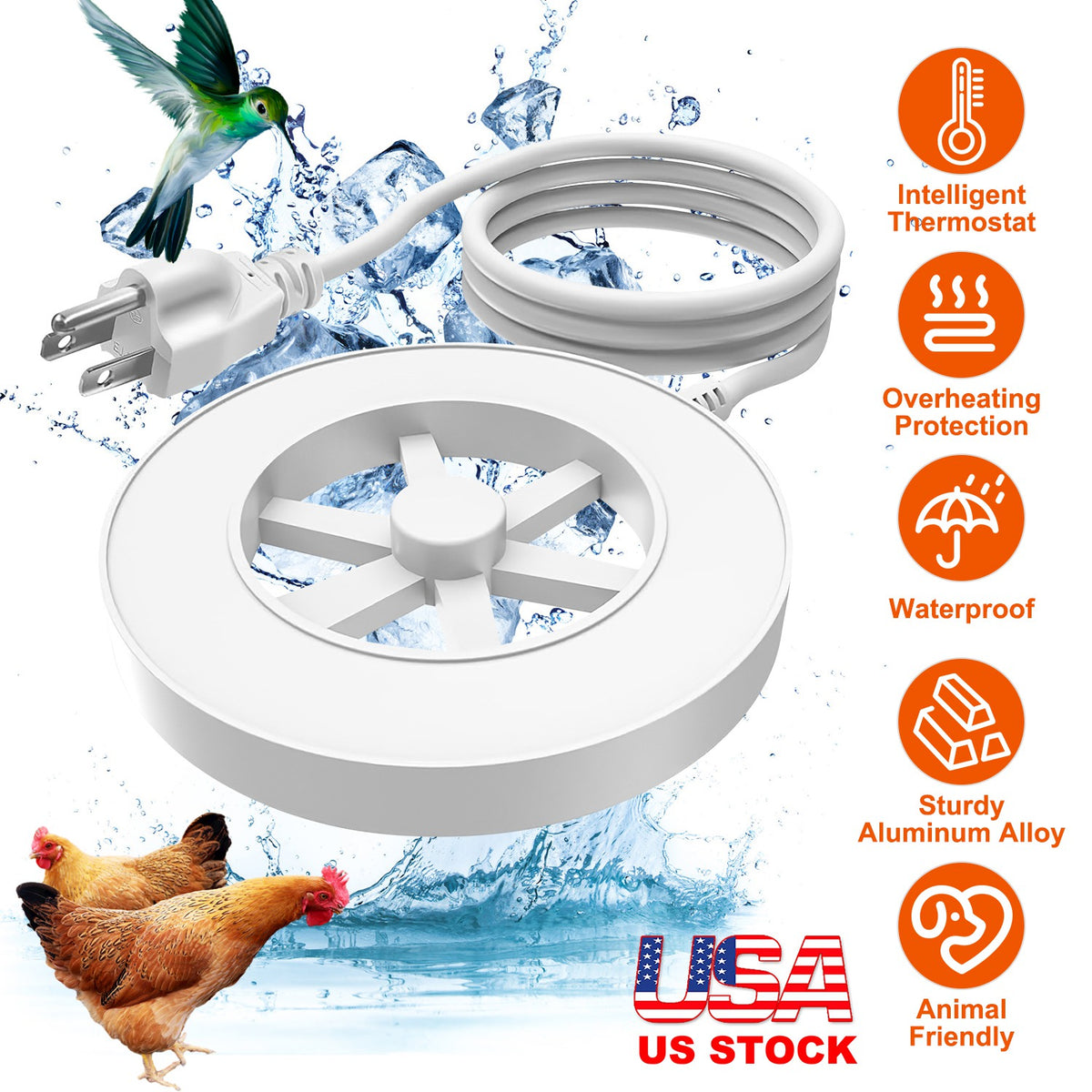 70W Bird Bath Heater For Outdoors Winter Heated Bird Bath Deicer Waterproof Aluminum Alloy Water Heater With Thermostat 