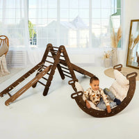 5in1 Montessori Climbing Set: Triangle Ladder, Climbing Arch, Slide, Net & Cushion – Chocolate