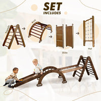 5in1 Montessori Climbing Set: Triangle Ladder, Climbing Arch, Slide, Net & Cushion – Chocolate