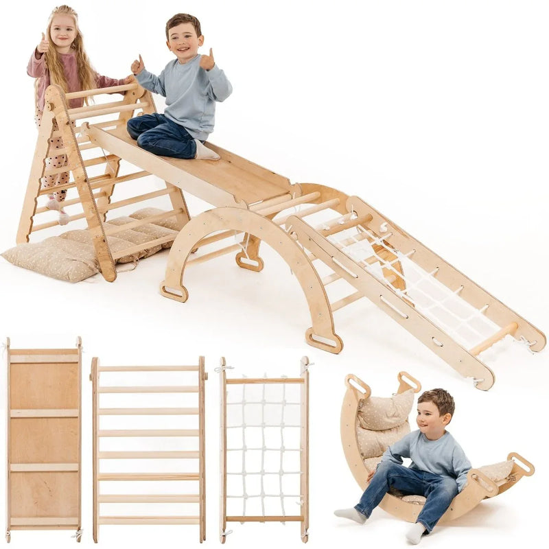 5in1 Montessori Climbing Set: Triangle Ladder + Arch/Rocker + Slide Board/Ramp + Netting rope + Cushion - BIG FRENCHIES