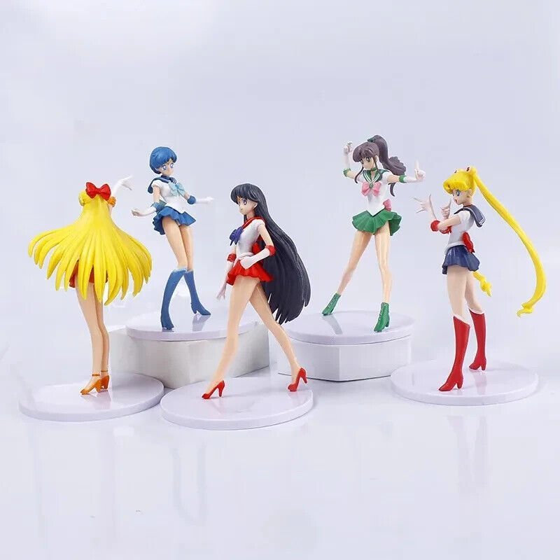 5pc Sailor Moon Anime Figures, Minako Aino, Rei Hino, Ami Mizuno, Usagi Tsukino, Makoto Kino Anime Figurine 7 in