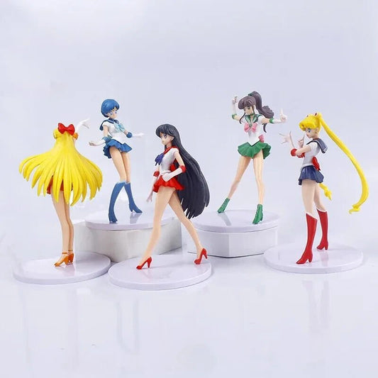 5pc Sailor Moon Anime Figures, Minako Aino, Rei Hino, Ami Mizuno, Usagi Tsukino, Makoto Kino Anime Figurine 7 in