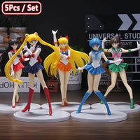 5pc Sailor Moon Anime Figures, Minako Aino, Rei Hino, Ami Mizuno, Usagi Tsukino, Makoto Kino Anime Figurine 7 in