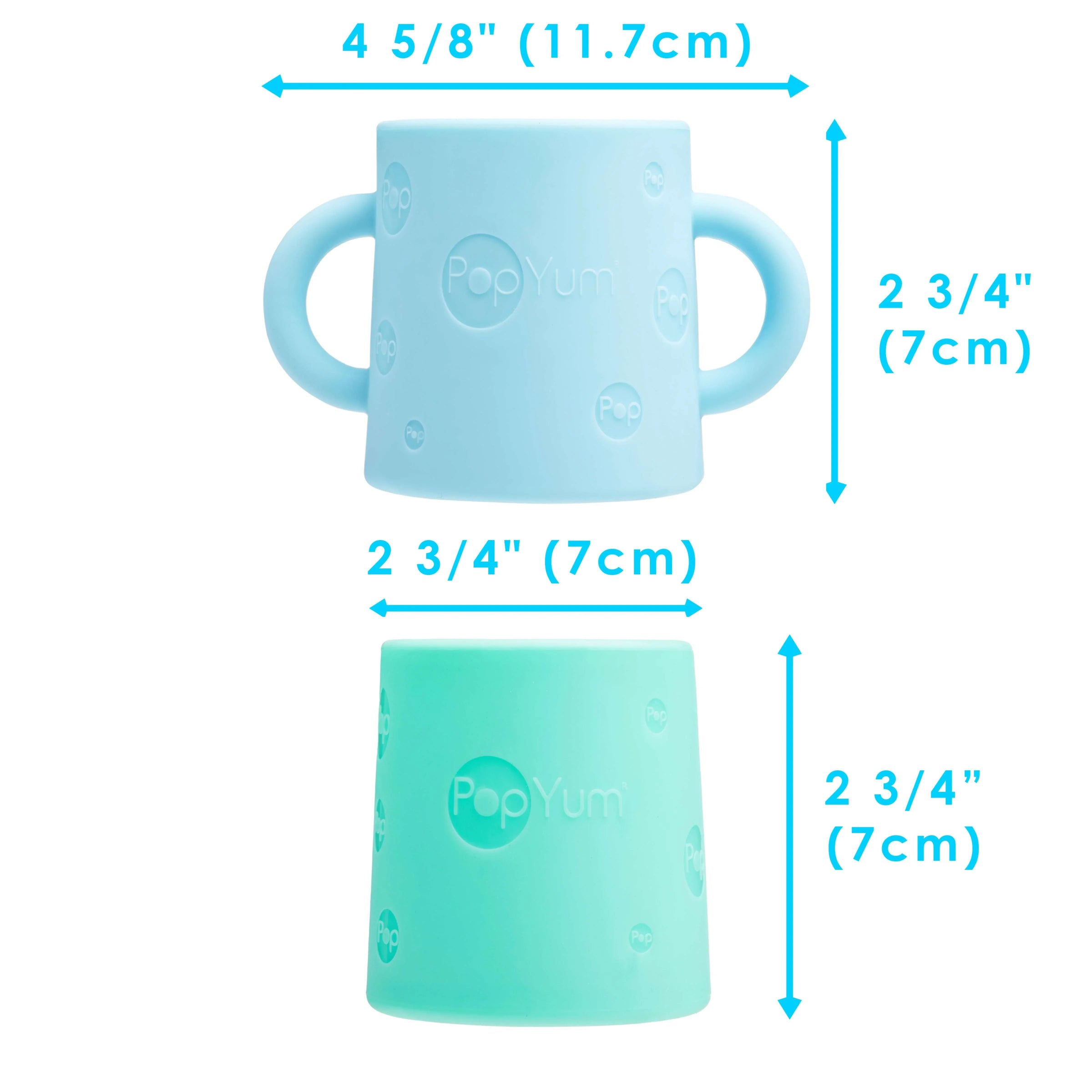 PopYum Silicone Training Cup 2-Pack for Baby and Toddler, handles, BPA Free, self feeding training, tumbler (sky blue and mint green) - BIG FRENCHIES
