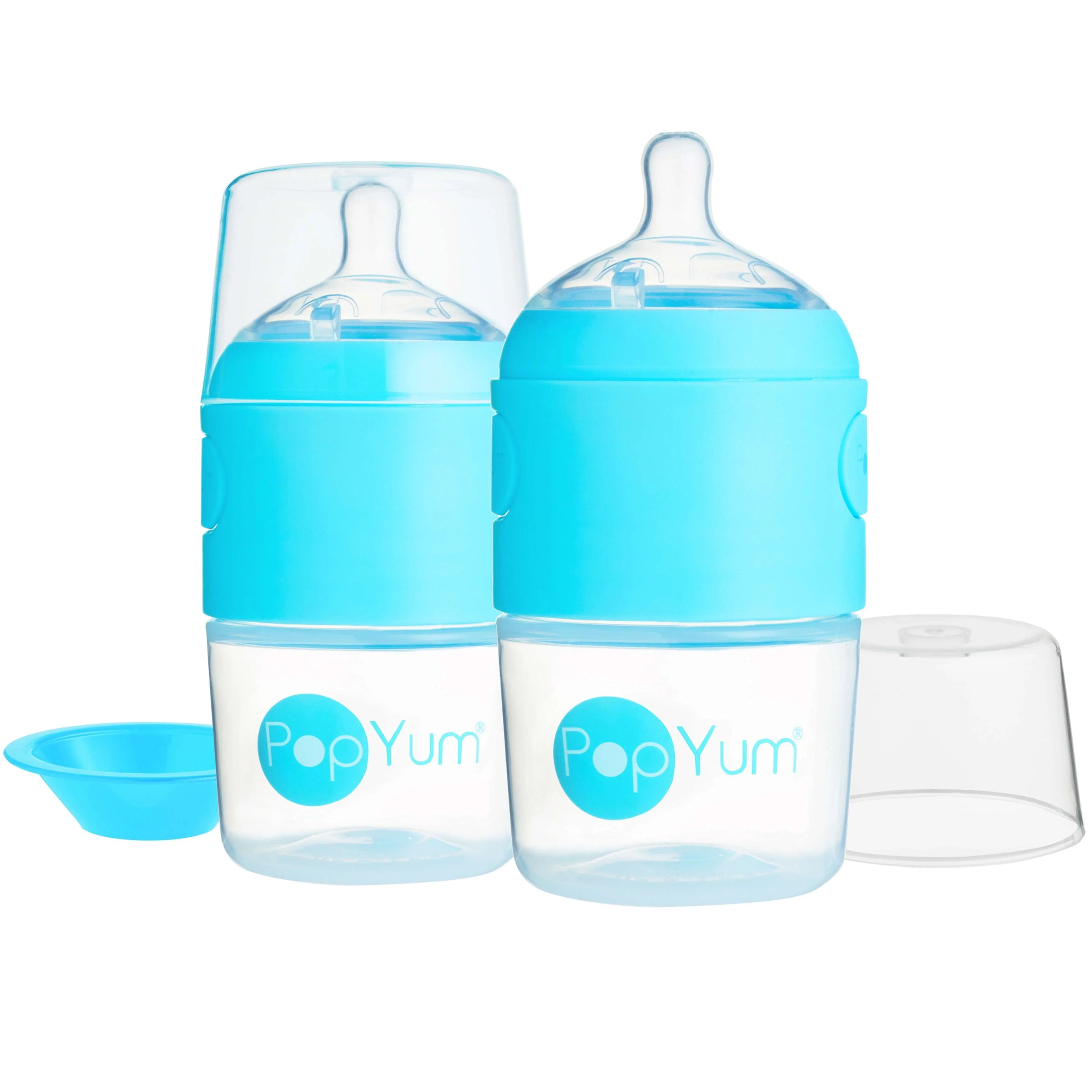 PopYum 5oz Anti-Colic Baby Bottle for Breast and Formula Feeding, 2-Pack, Blue, #1 Slow Flow Nipples - BIG FRENCHIES