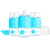 PopYum 5oz Anti-Colic Baby Bottle for Breast and Formula Feeding, 3-Pack, Blue, #1 Slow Flow Nipples - BIG FRENCHIES