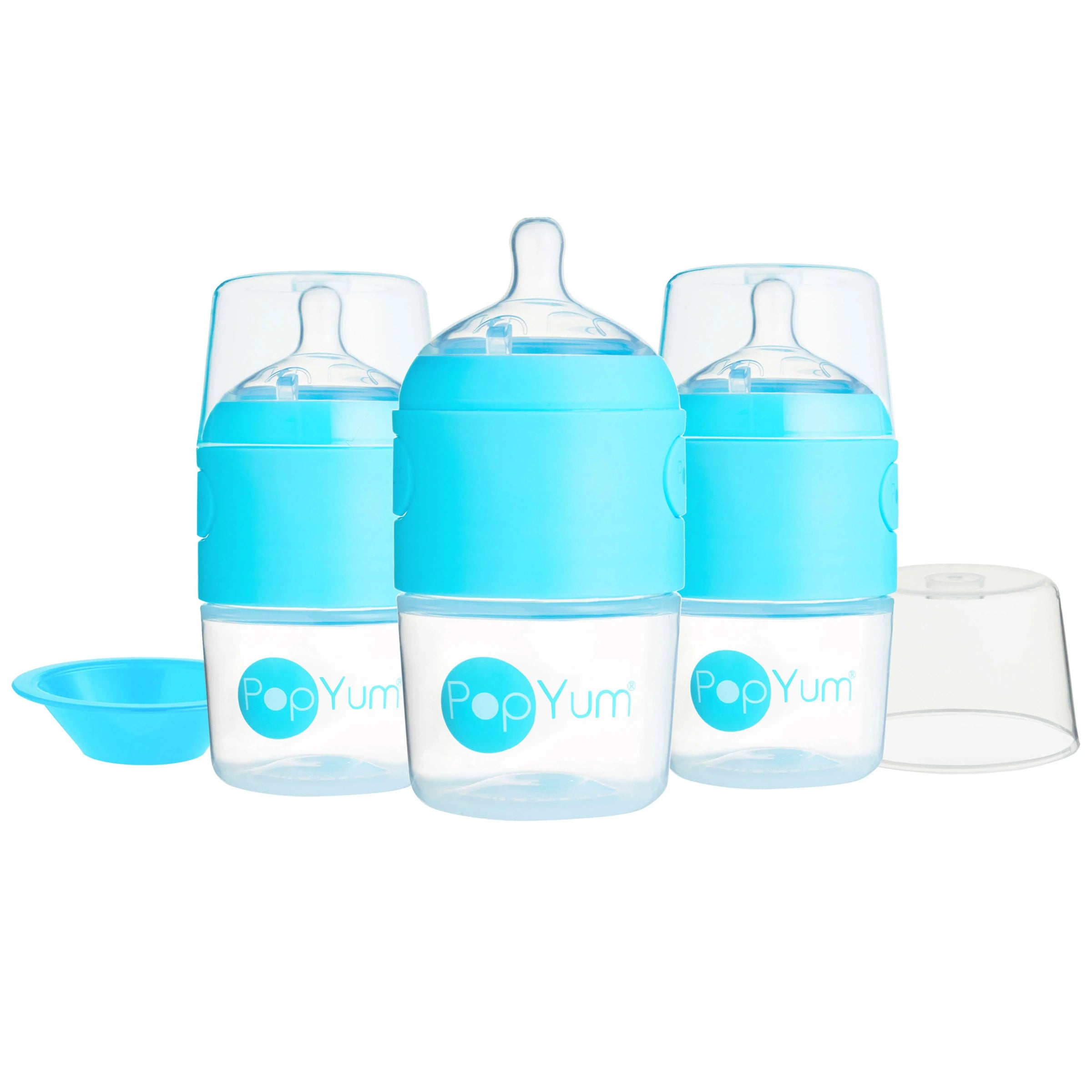 PopYum 5oz Anti-Colic Baby Bottle for Breast and Formula Feeding, 3-Pack, Blue, #1 Slow Flow Nipples - BIG FRENCHIES