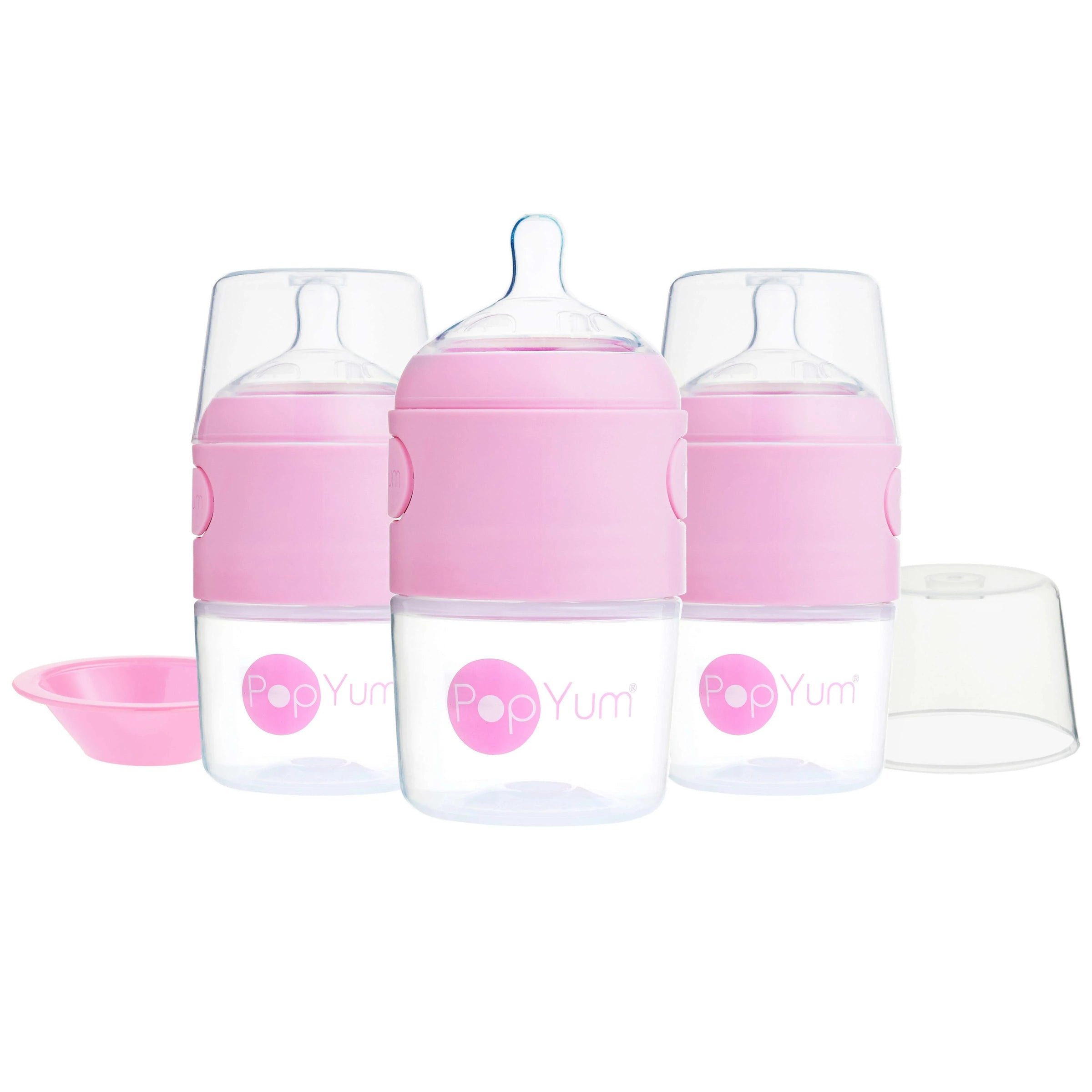 PopYum 5oz Anti-Colic Baby Bottle for Breast and Formula Feeding, 3-Pack, Pink, #1 Slow Flow Nipples - BIG FRENCHIES