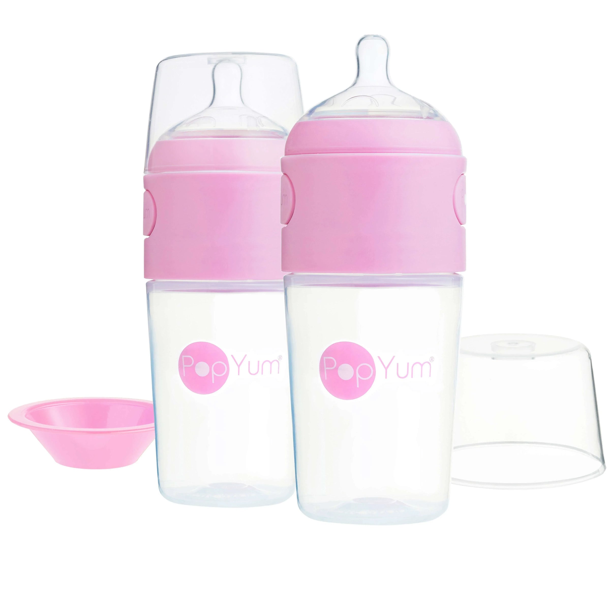 PopYum 9oz Anti-Colic Baby Bottle for Breast and Formula Feeding, 2-Pack, Pink, #2 Medium Flow Nipples - BIG FRENCHIES
