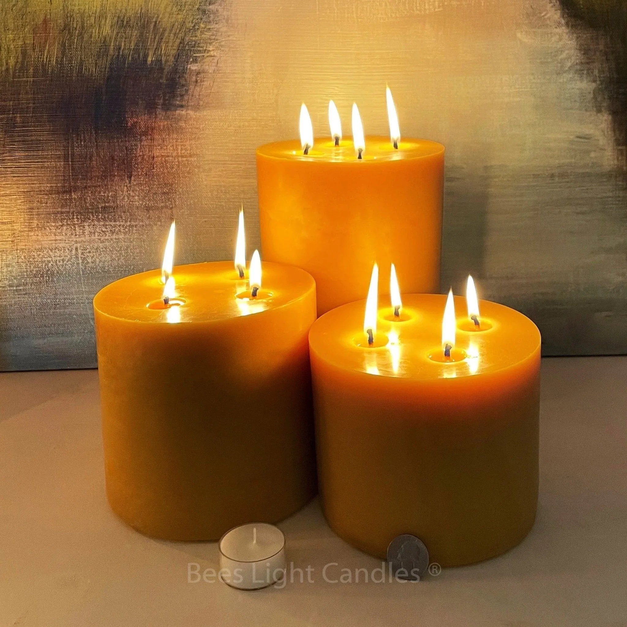 6 Inch Wide Giant Beeswax Pillars | Set of 3 Candles 6x5+6x6+6x9 - BIG FRENCHIES