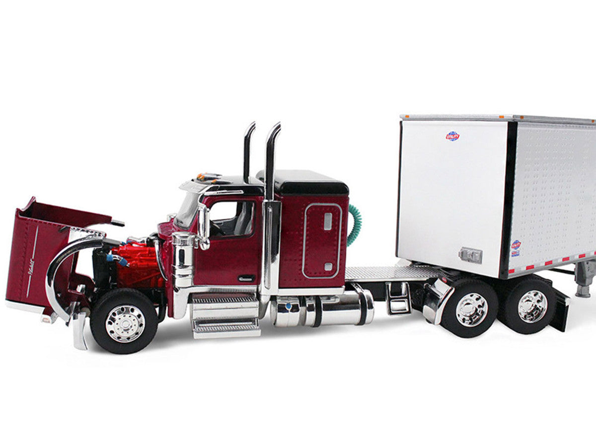 Peterbilt 589 with 58" Flat Top Sleeper and 53' Utility Trailer Legendary Red with Black Top 1/64 Diecast Model by DCP/First Gear