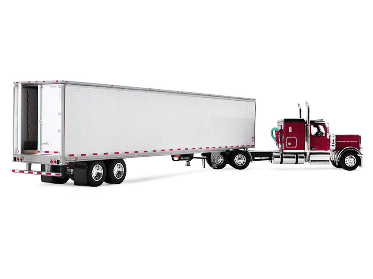 Peterbilt 589 with 58" Flat Top Sleeper and 53' Utility Trailer Legendary Red with Black Top 1/64 Diecast Model by DCP/First Gear