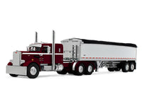 Peterbilt 351 with 36" Sleeper and 34' Wilson Pacesetter Grain Trailer Dark Cherry with White Stripes 1/64 Diecast Model by DCP/First Gear