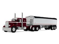 Peterbilt 351 with 36" Sleeper and 34' Wilson Pacesetter Grain Trailer Dark Cherry with White Stripes 1/64 Diecast Model by DCP/First Gear