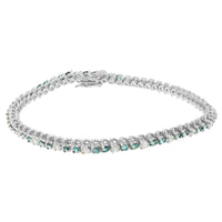14K White Gold 4 5/8 Cttw Alternating White and Blue Diamond Martini Set Tennis Bracelet (H-I Color, I1-I2 Clarity) - 7" Inches
