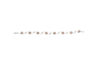 10K White Gold 4.0 Cttw Champagne and White Diamond Floral Cluster and Station Link Bracelet (H-I Color, SI2-I1 Clarity) - 7" Inches
