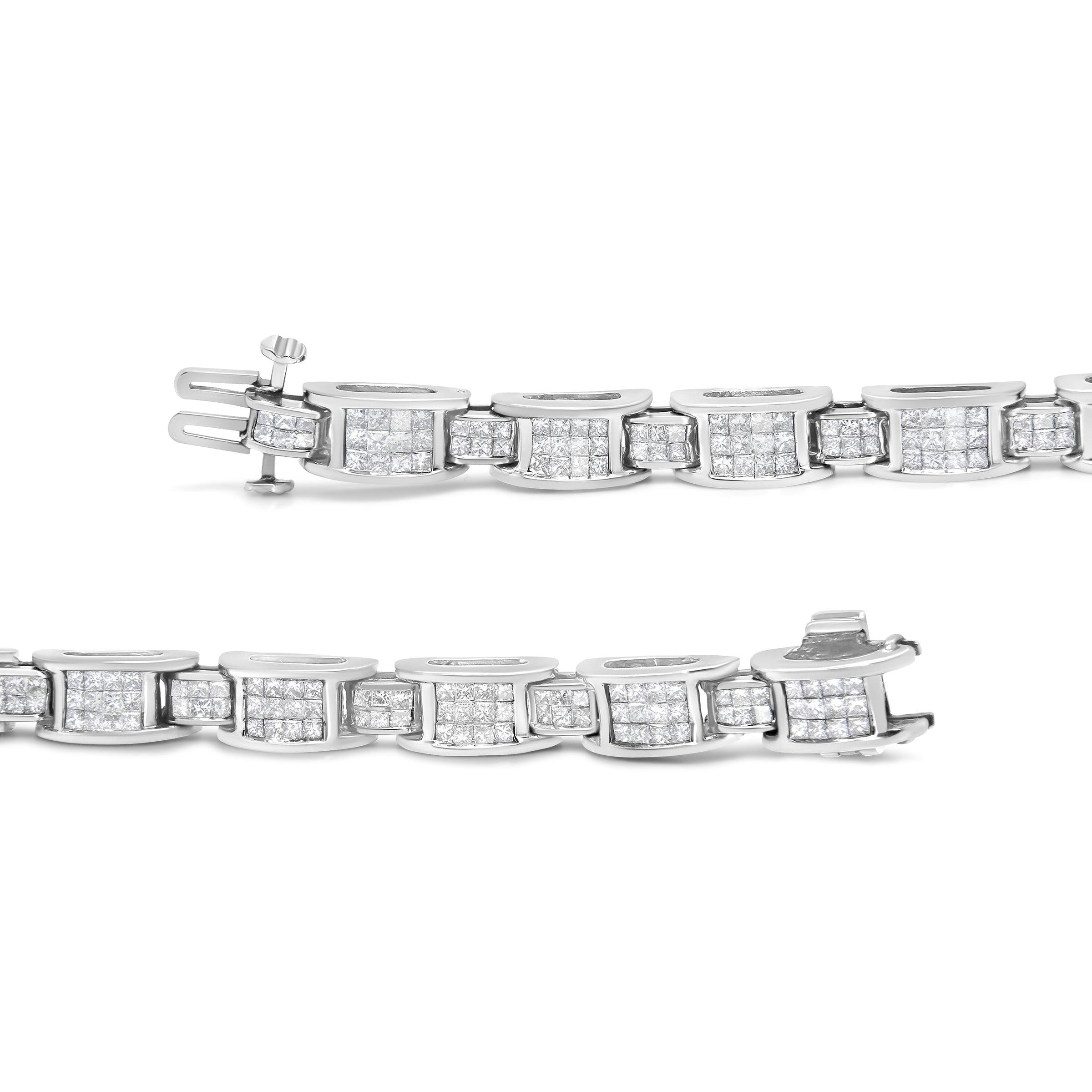 14K White Gold 5.0 Cttw Princess Cut Diamond Invisible Set Alternating Size D Shaped Links Tennis Bracelet (H-I Color, SI2-I1 Clarity) - 7â€