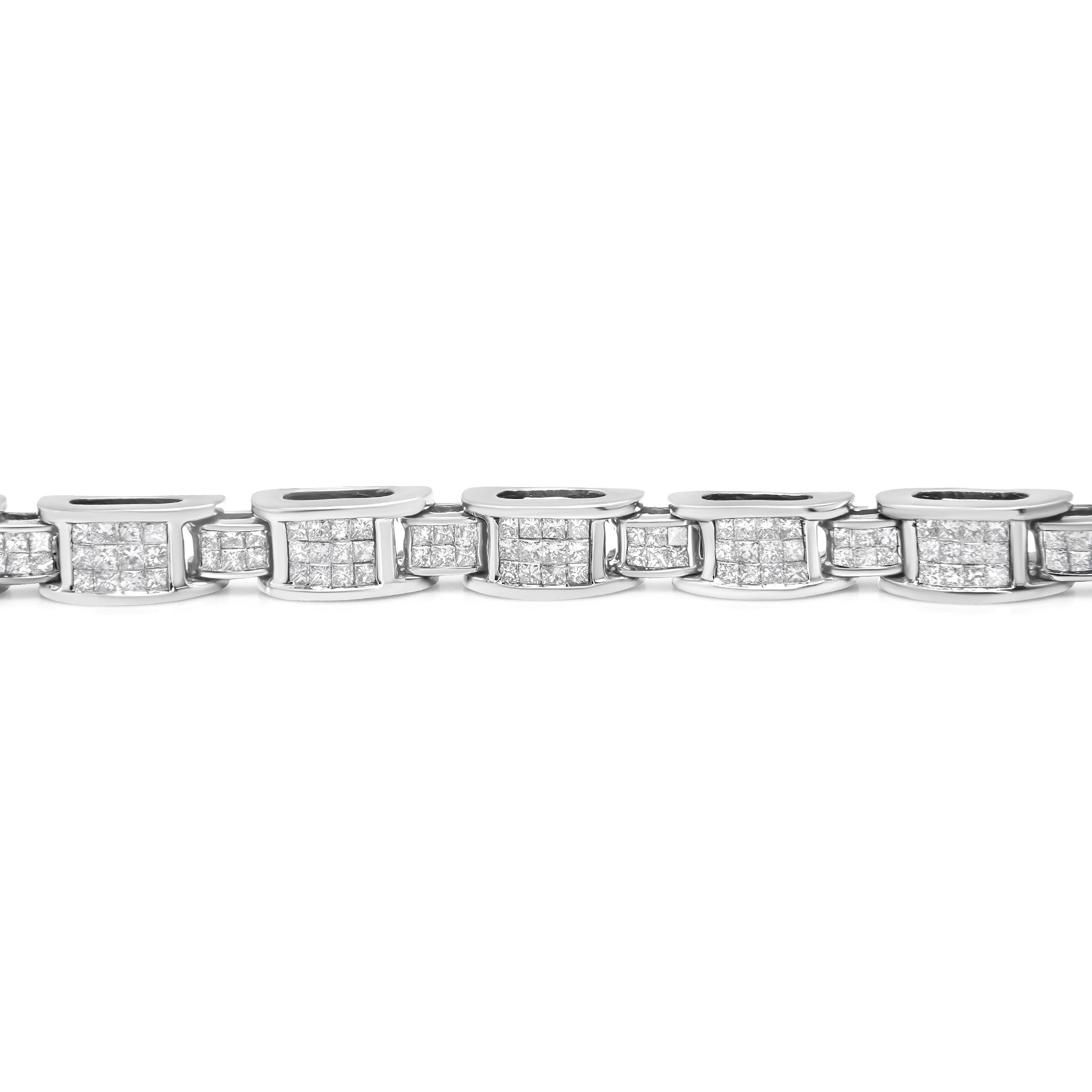 14K White Gold 5.0 Cttw Princess Cut Diamond Invisible Set Alternating Size D Shaped Links Tennis Bracelet (H-I Color, SI2-I1 Clarity) - 7â€