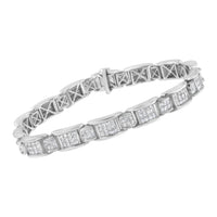 14K White Gold 5.0 Cttw Princess-Cut Diamond Rectangular Alternating Station 7" Tennis Bracelet (G-H Color, SI1-SI2 Clarity)