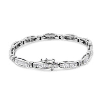 14K White Gold 2.0 Cttw Princess and Round Diamond Bar and Link Bracelet (I-J Color, I1-I2 Clarity) - 7.25" Inches