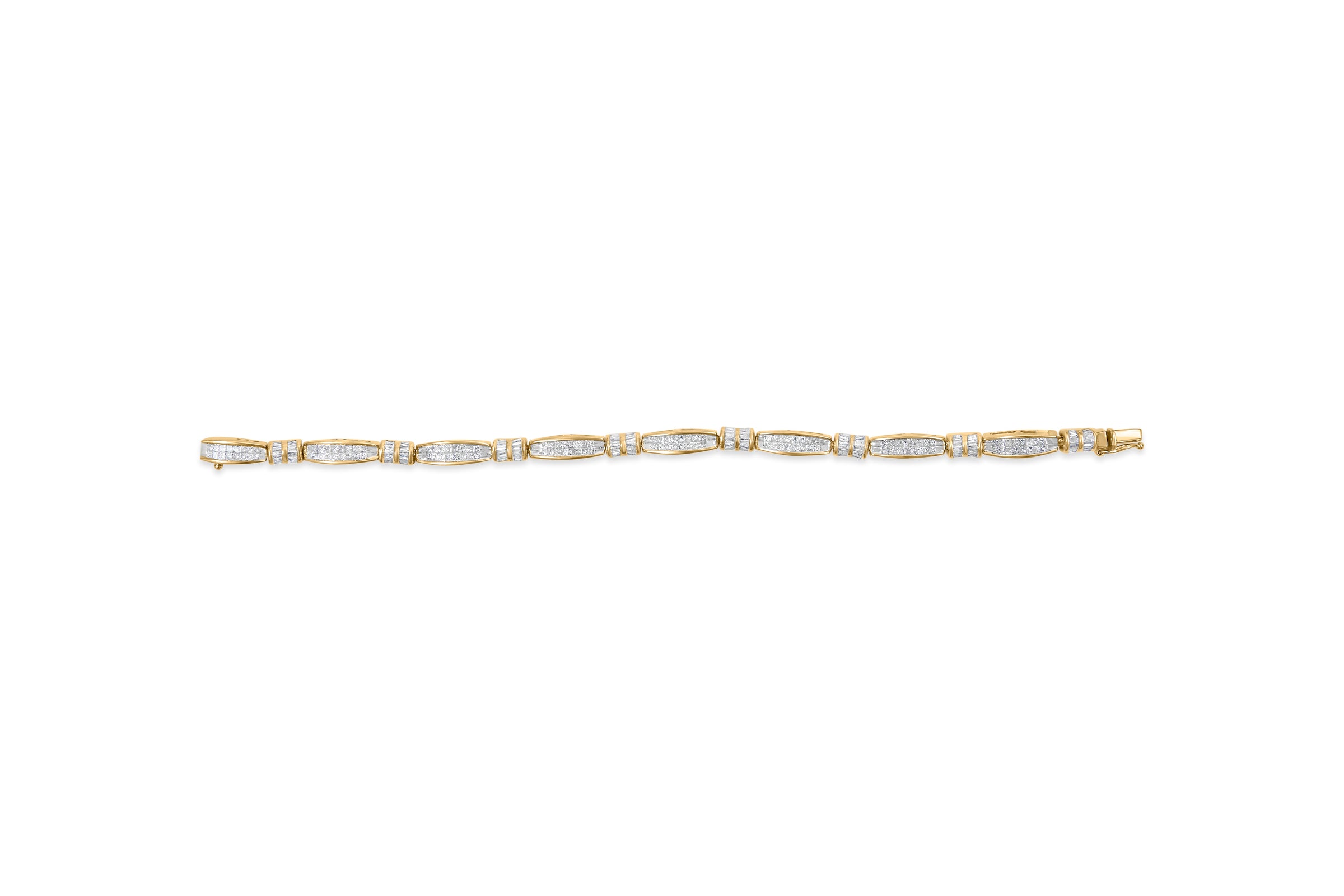 14K Yellow Gold Princess and Baguette Cut Diamond Beaded Bracelet (3.00 cttw, H-I Color, SI1-SI2 Clarity)