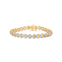 10K Yellow Gold Plated .925 Sterling Silver 2.0 Cttw Round Diamond Cluster "X" Shaped Link Bracelet (H-I Color, I3 Clarity) - 7"