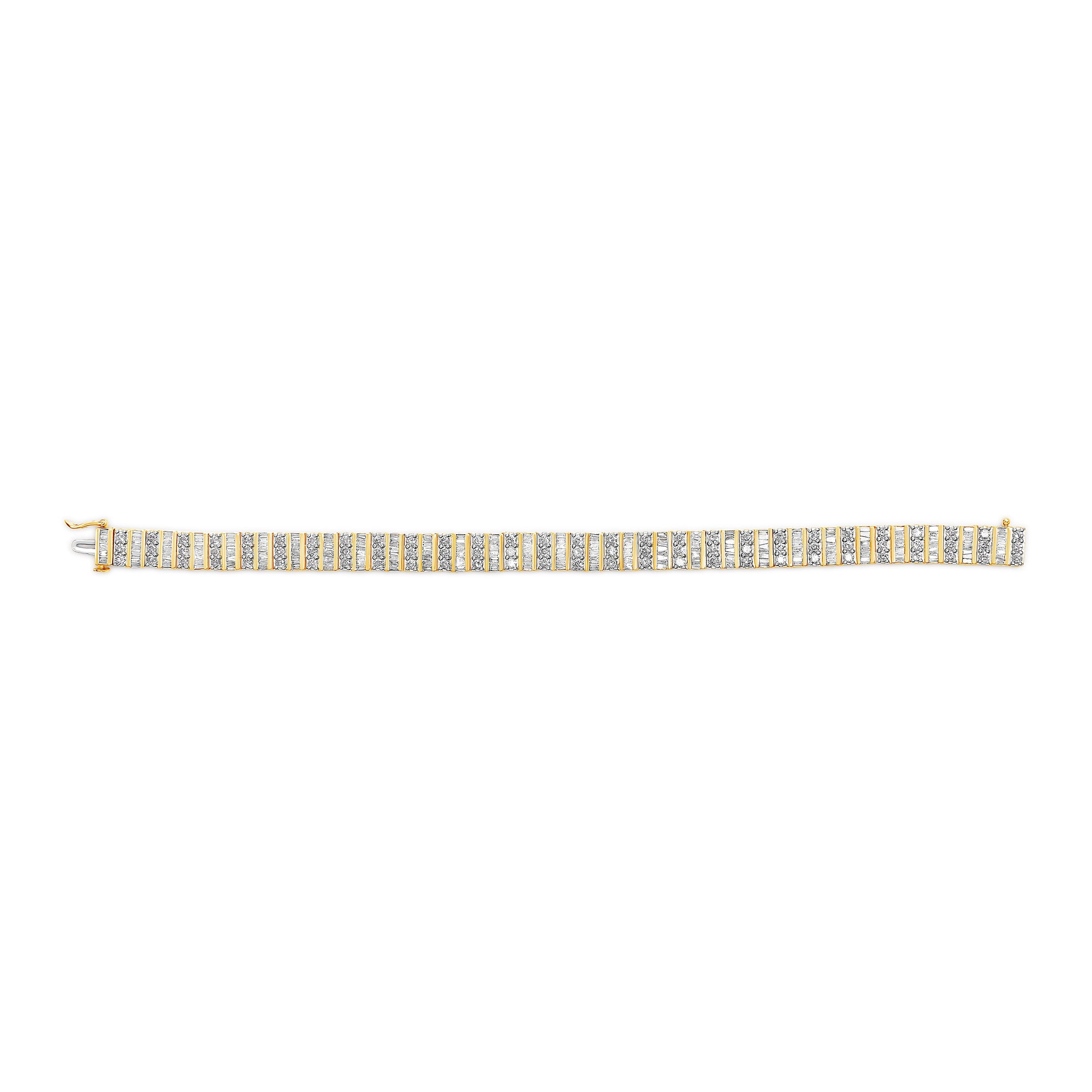 14K Yellow Gold 5.50 Cttw Round and Baguette Diamond Link Bracelet
