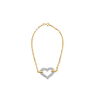 10K Two Tone Gold 1/4 Cttw Diamond Encrusted Heart Charm 7" Bracelet (H-I Color, I1-I2 Clarity)