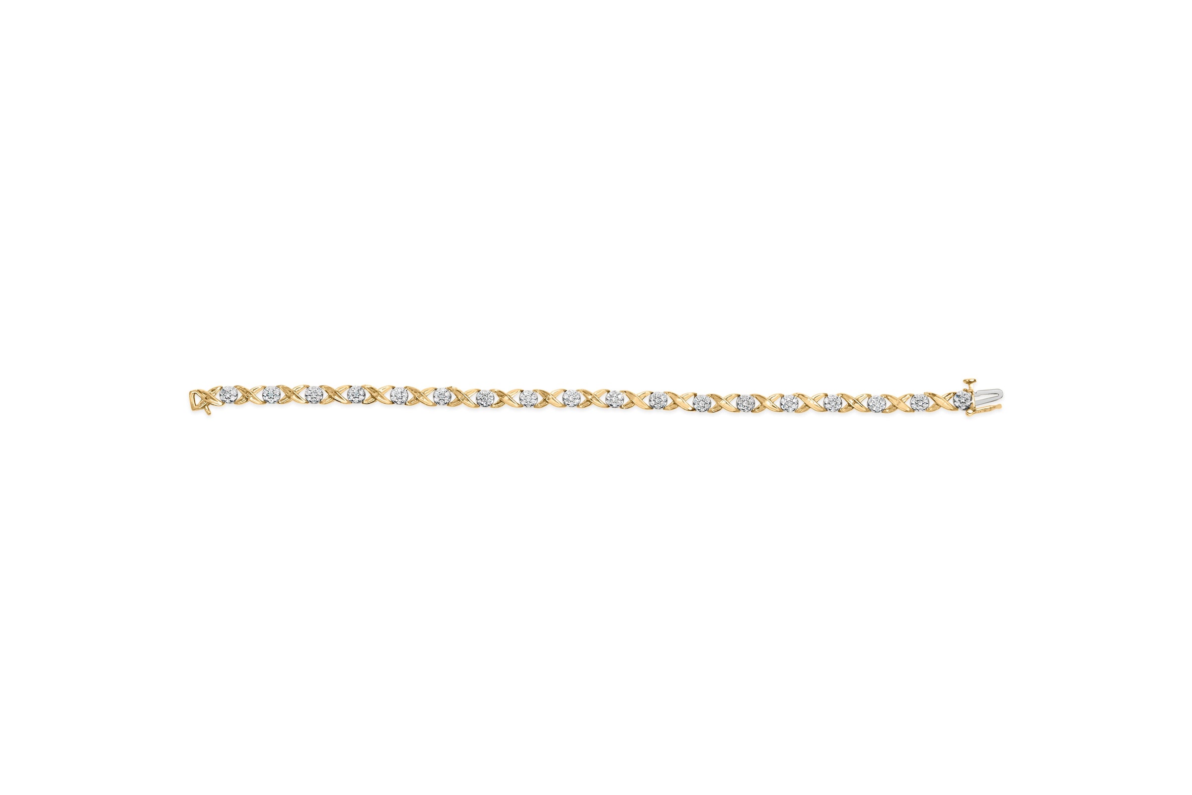 10K White Gold 1.00 Cttw Diamond Floral Cluster and X-Link 7.25" Bracelet (I-J Color, I1-I2 Clarity)