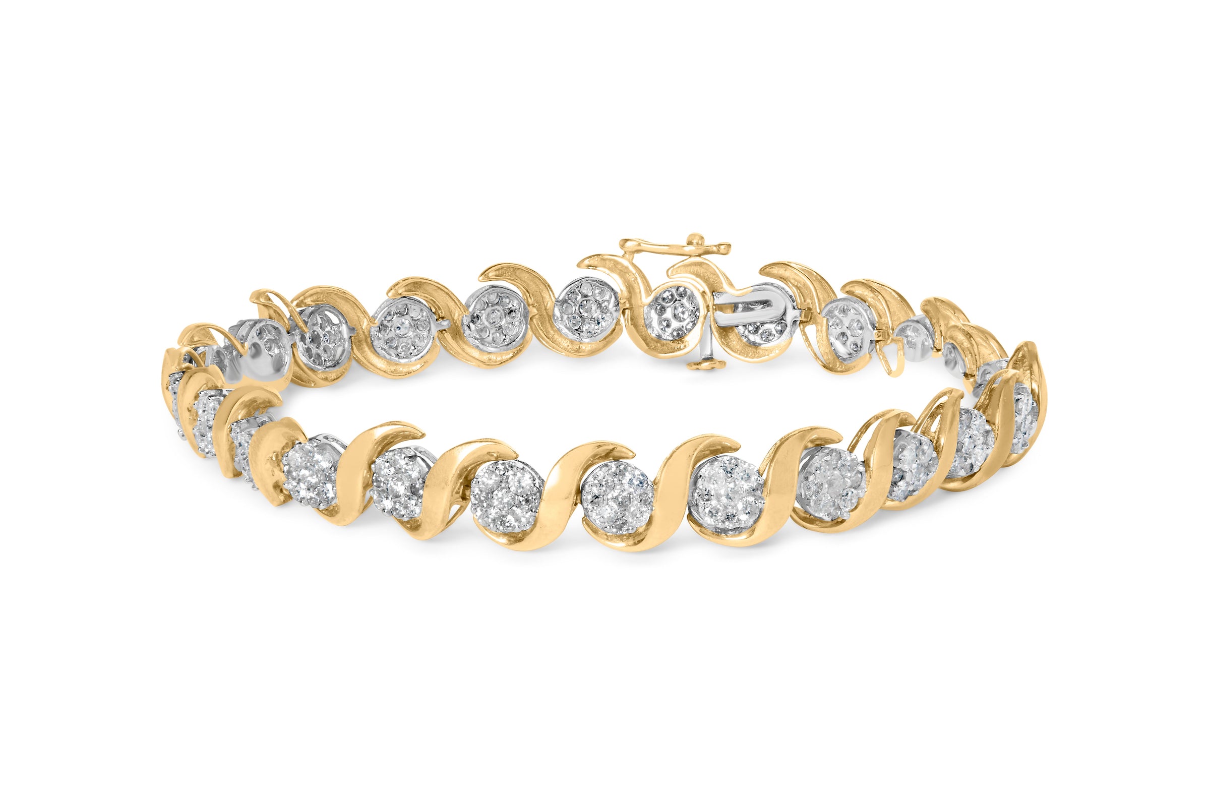 10K Yellow Gold 4.00 Cttw Round-Cut Diamond Floral Link 7.5" Bracelet (H-I Color, I2-I3 Clarity)