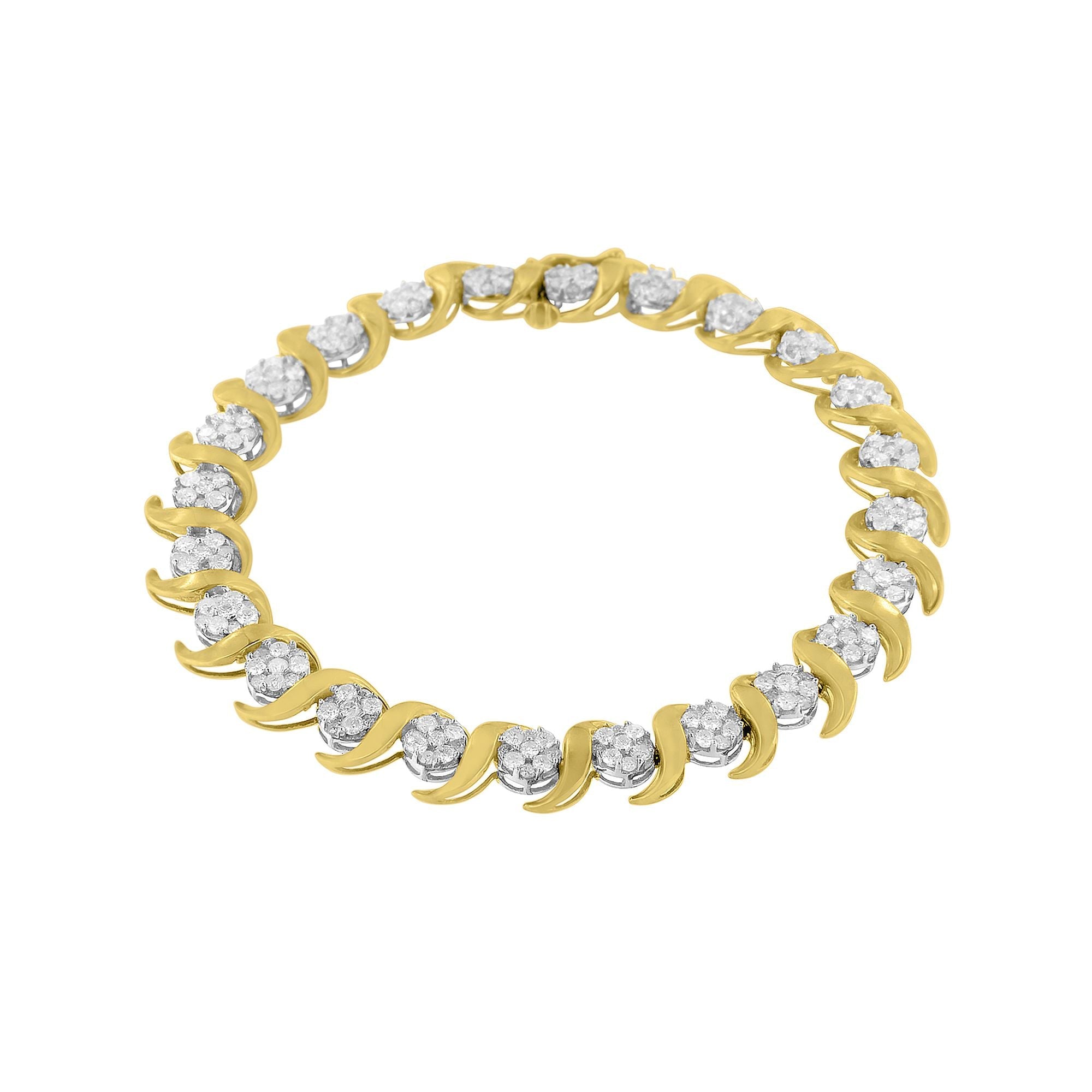 10K Yellow Gold 4.00 Cttw Round-Cut Diamond Floral Link 7.5" Bracelet (H-I Color, I2-I3 Clarity)