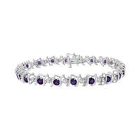 .925 Sterling Silver, Lab-Grown Gemstone and 4 Cttw Round Diamond Tennis Bracelet (H-I Color, I1-I2 Clarity) - Created Blue Sapphire, September Birthstone