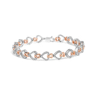10K Rose Gold Plated Sterling Silver 1/4 Cttw Diamond Heart Link Bracelet