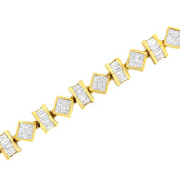 14K Yellow Gold 7.50 Cttw Princess and Baguette Diamond Geometric Link Bracelet
