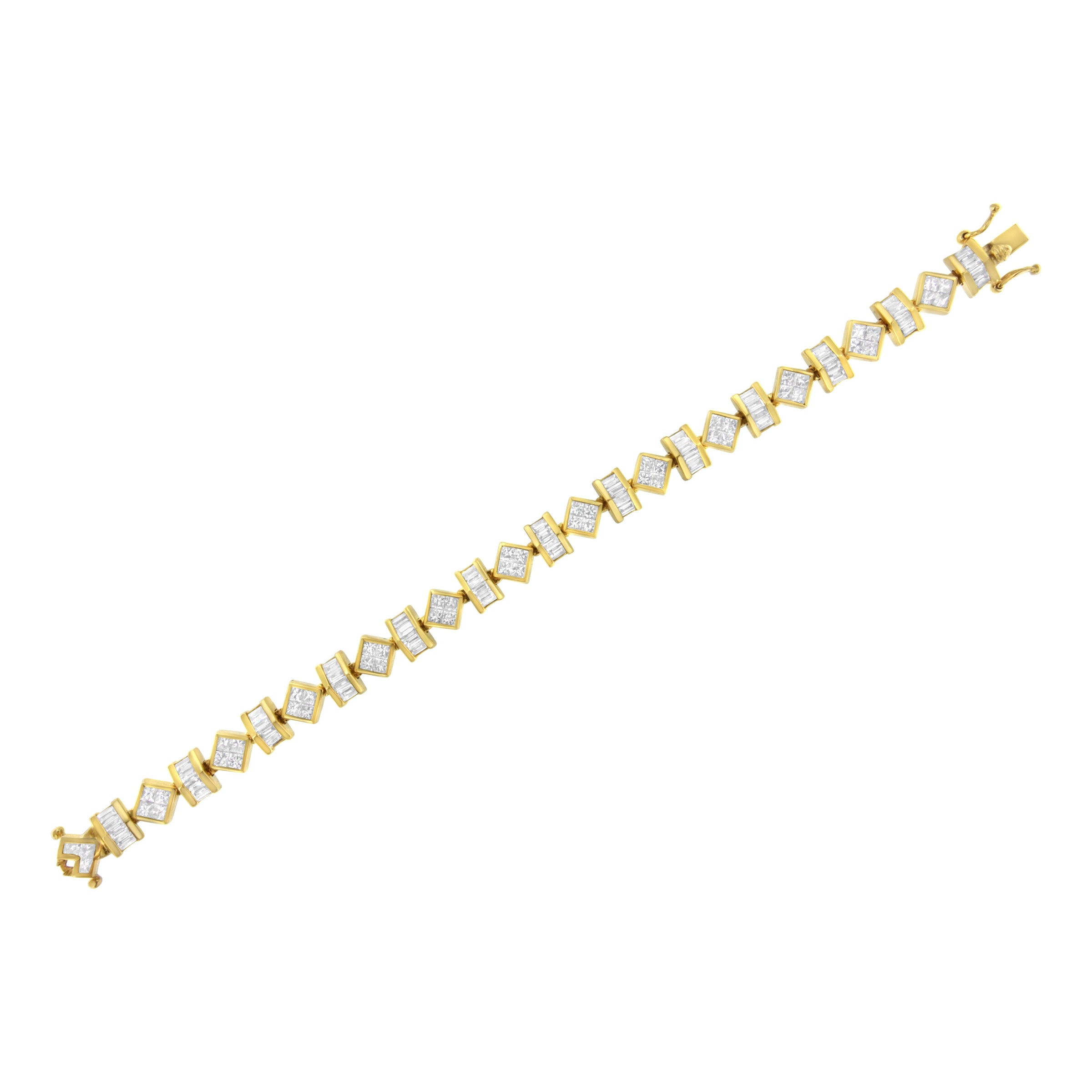 14K Yellow Gold 7.50 Cttw Princess and Baguette Diamond Geometric Link Bracelet