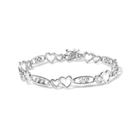 925 Sterling Silver 1/5 Cttw Diamond Double Heart Link Bracelet (I-J Color, I3 Clarity) - 7.25" Inches