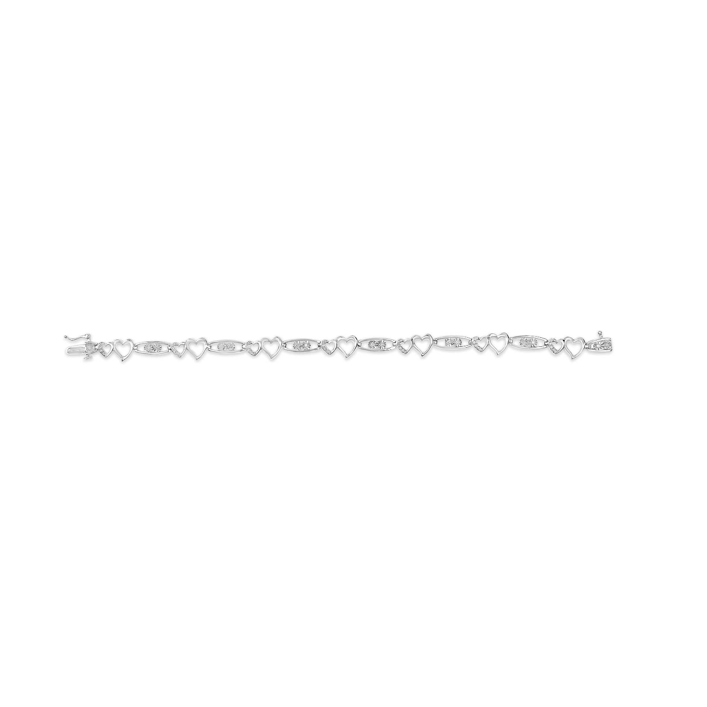 925 Sterling Silver 1/5 Cttw Diamond Double Heart Link Bracelet (I-J Color, I3 Clarity) - 7.25" Inches