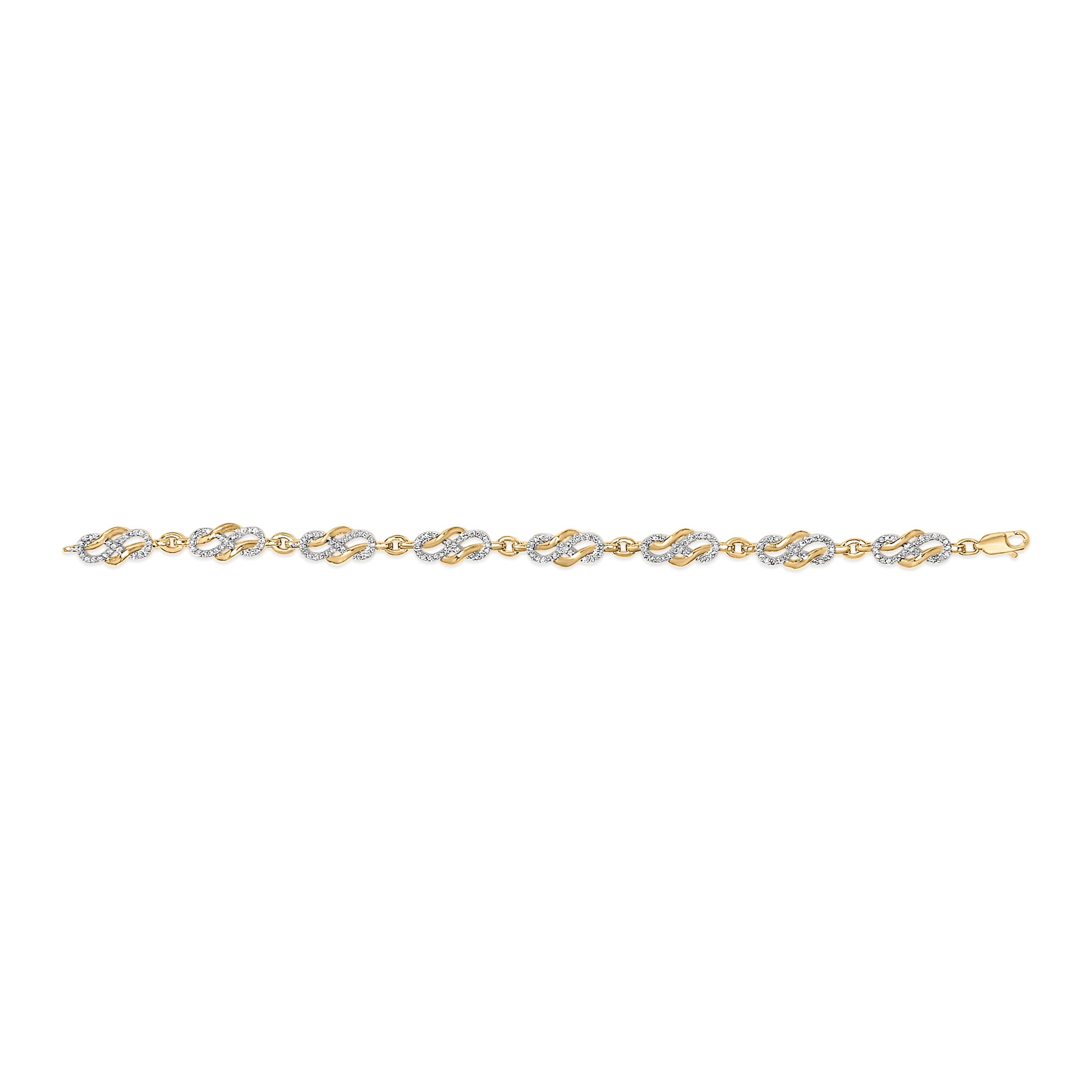 14K Yellow Gold Plated .925 Sterling Silver 1.0 Cttw Diamond Infinity Loop and Swirl Link Bracelet