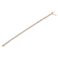 14K Rose Gold Plated .925 Sterling Silver 1/10 Cttw Diamond Round Miracle Plate and "S" Link Tennis Bracelet (I-J Color, I2- I3 Clarity) - 7"