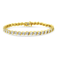 14K Rose Gold Plated .925 Sterling Silver 1/4 Cttw Diamond Round Miracle Plate and "S" Link Tennis Bracelet (I-J Color, I2- I3 Clarity) - 7"