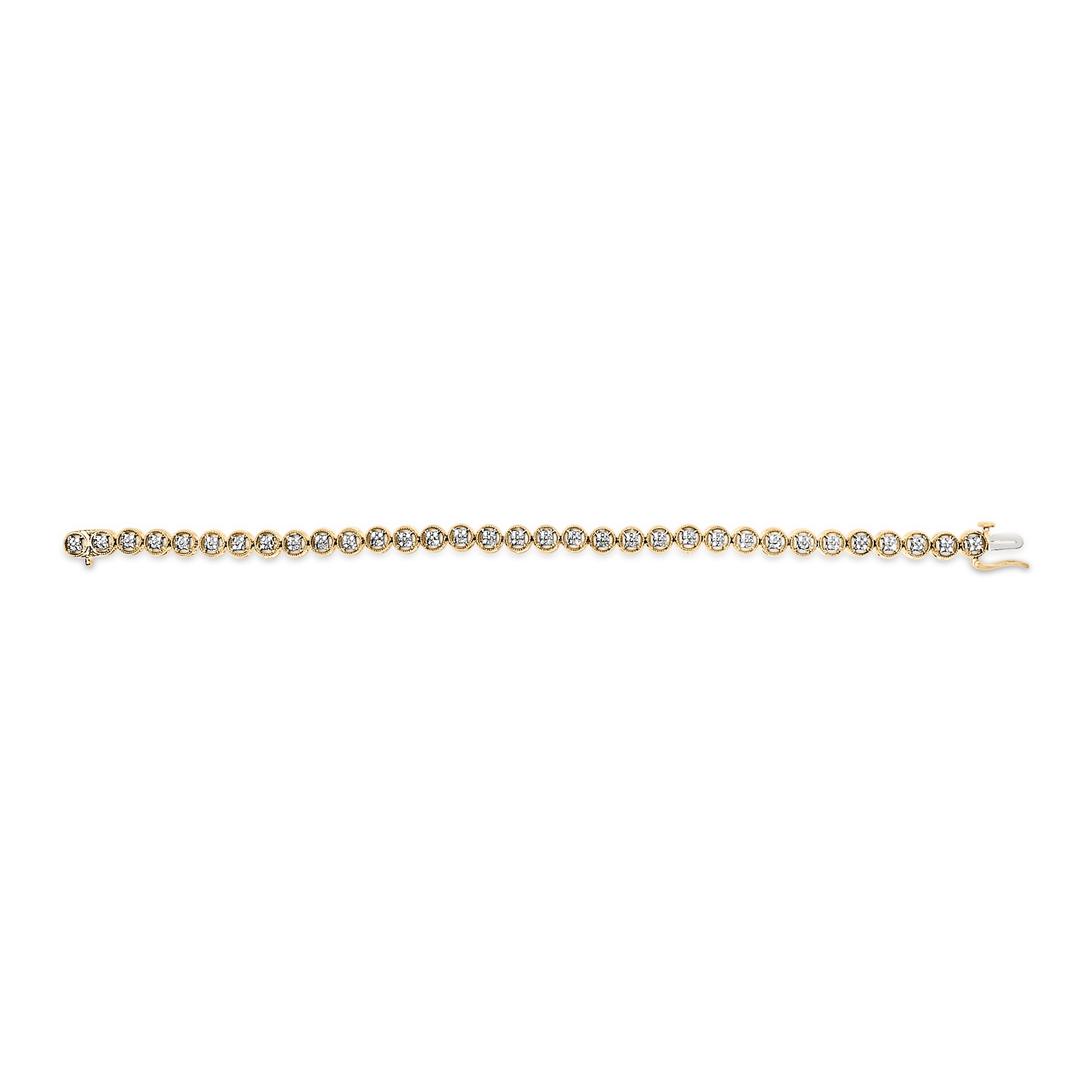 14K Yellow Gold Plated .925 Sterling Silver 1/10 Cttw Diamond Open Circle Beaded Wheel Link Tennis Bracelet (I-J Color, I3 Clarity) - 7.25"
