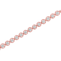 14K Rose Gold Over .925 Sterling Silver 1/4 Cttw Diamond 7" Open Circle Wheel Link Tennis Bracelet (I-J Color, I2-I3 Clarity)