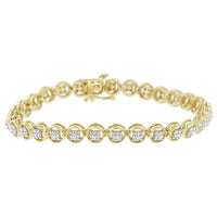 14K Rose Gold Over .925 Sterling Silver 1/4 Cttw Diamond 7" Open Circle Wheel Link Tennis Bracelet (I-J Color, I2-I3 Clarity)