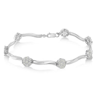 .925 Sterling Silver 1.0 cttw Miracle-Set Diamond 7 Stone Floral Cluster Link Bracelet (I-J Color, I3 Clarity) -7"