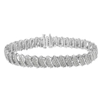 .925 Sterling Silver 3.0 Cttw Diamond Multi Row Cluster Slanted Wave Link 7-Â¼â€ Tennis Bracelet (I-J Color, I2-I3 Clarity)