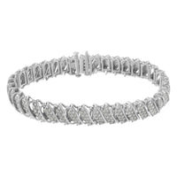 .925 Sterling Silver 3.0 Cttw Diamond Multi Row Cluster Slanted Wave Link 7-Â¼â€ Tennis Bracelet (I-J Color, I2-I3 Clarity)