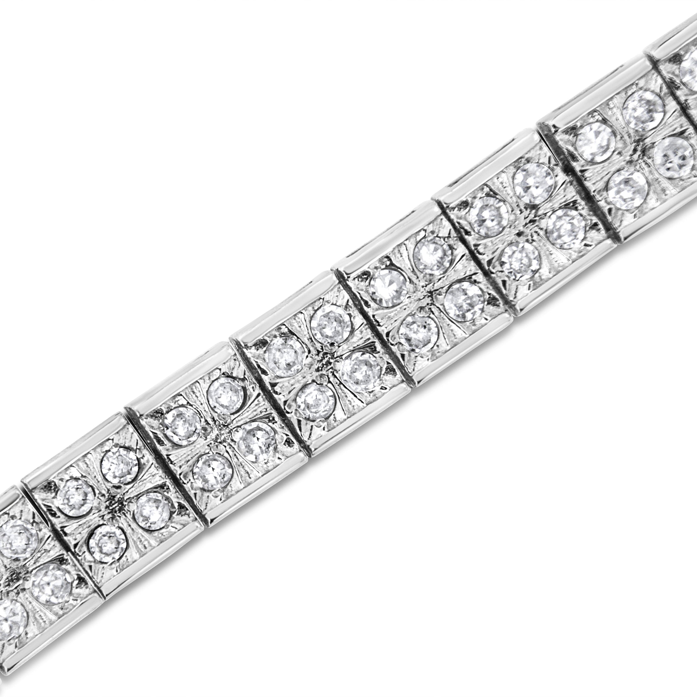 .925 Sterling Silver 2 Cttw Prong Set Round-Cut Diamond 4 Stone Box Link Bracelet (I-J Color, I3 Clarity) - 7.25"